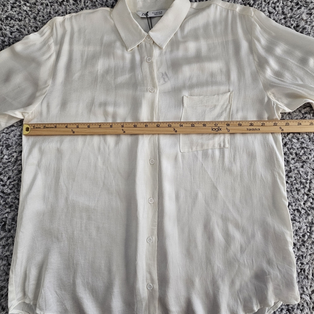 Zara Off White Satin Button Up Shirt S Small Long Sleeve Blouse Office Women's - Picture 11 of 13